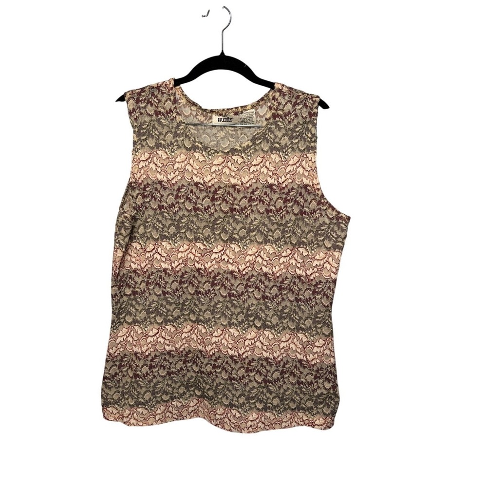 Units Vintage Womens Medium Lace Striped Sleeveless Tank Top Olive Burgundy 90s